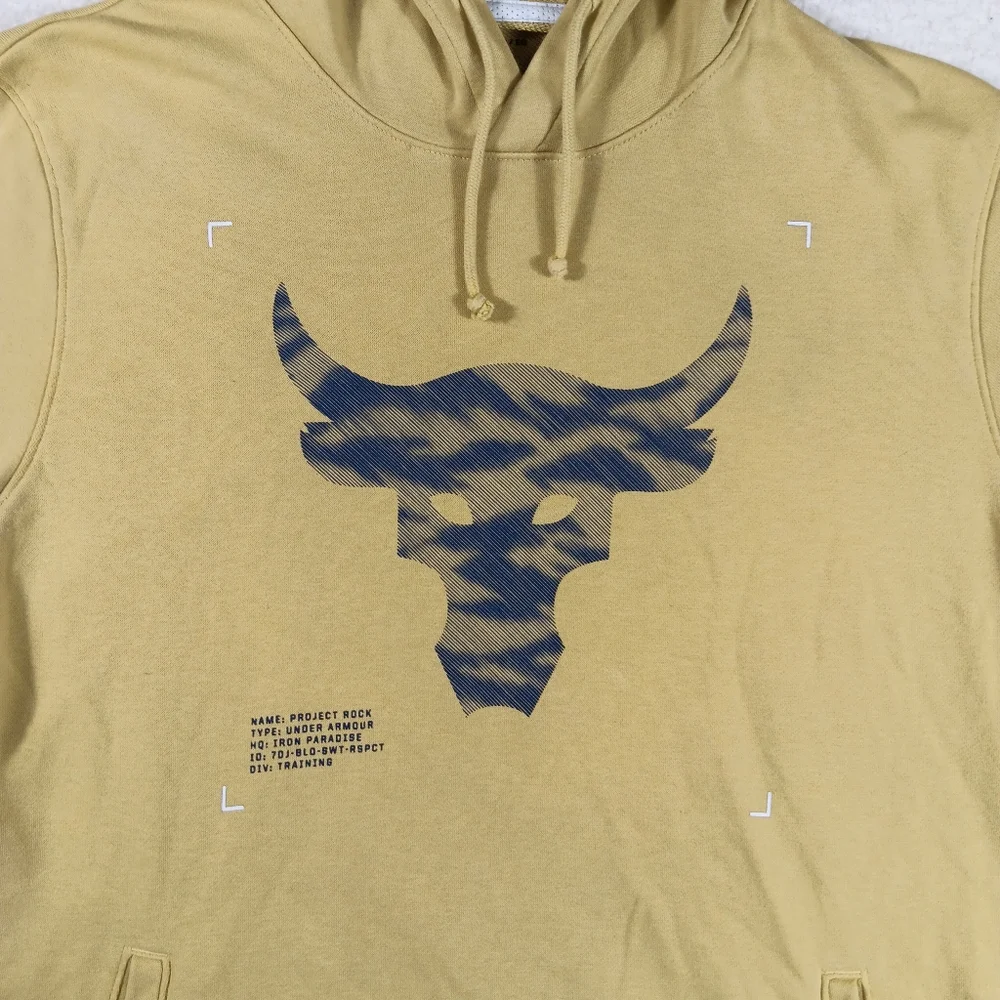 Under Armour Hoodie Mens XL Yellow Project Rock Bull Head Short Sleeve Gym - Picture 4 of 9